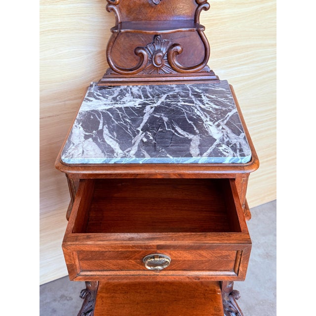 Antique French Mahogany Night Stands with marble top and crest, 1900, A Pair For Sale In Miami - Image 6 of 18