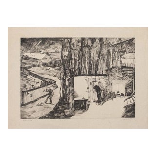 David Rouviere - Landscape - Original Etching On Paper - Mid-20th Century For Sale