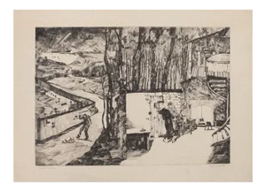 David Rouviere - Landscape - Original Etching On Paper - Mid-20th Century