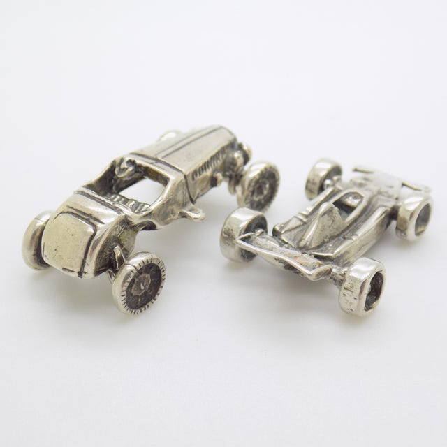 Metal Vintage Italian Handmade Genuine Silver Racing Cars Miniature, 1970s, Set of 2 For Sale - Image 7 of 14