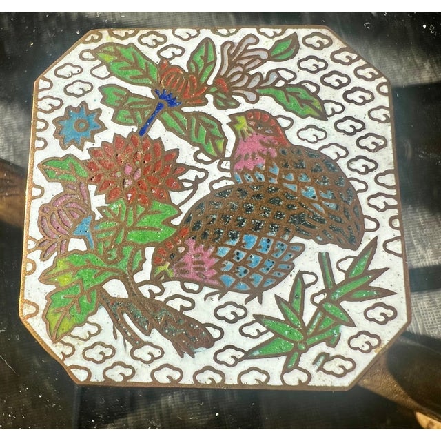 Vintage Chinese White Cloisonné Enamel Bird & Floral Trinket Box For Sale - Image 4 of 7