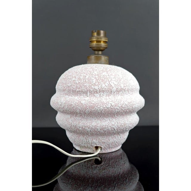Crisped Enamel Ceramic Globe Lamp, Art Deco, France, Circa 1930 Beautiful small pink ceramic lamp with white crisped...