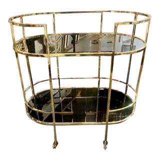 MCM German Brass and Glass Bar Cart For Sale