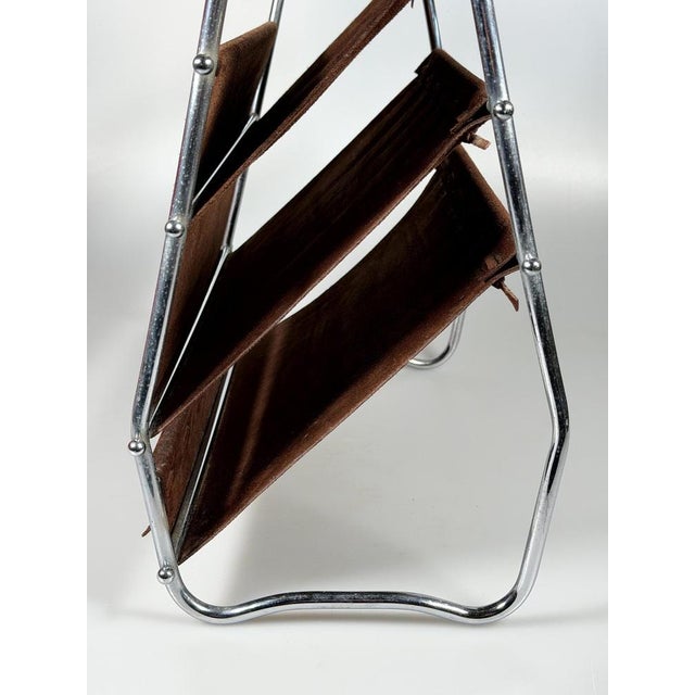 Mid-Century Magazine Stand in Metal and Leather, 1960s-1970s For Sale - Image 10 of 18