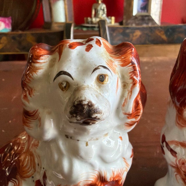 Ceramic A Charming Pair of Antique Staffordshire Spaniel Dogs, Circa 1880 For Sale - Image 7 of 12