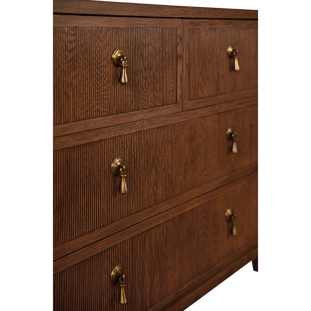 2020s Matthew Izzo Home Pascal Provincial Brown Oak Three Drawer Chest With Brass Accents For Sale - Image 5 of 9