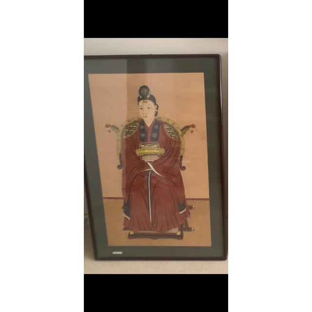 Framed Chinese Orr Korean Emperor and Empress 19th Century Ancestors, a Pair For Sale - Image 4 of 5