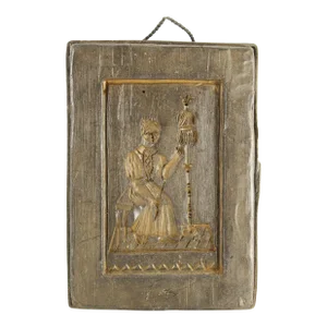 Antique Wax Mold for Marzipan/Springerle Cookies, Spinning Woman W. Distaff