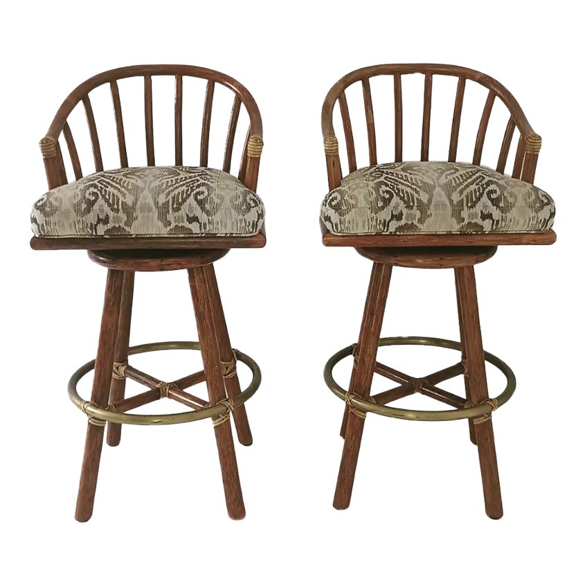 1990s Vintage Bamboo and Brass McGuire Bar Stools Set of 2 Chairish