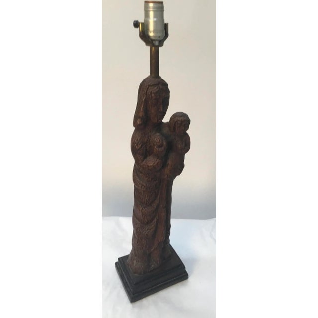 Mid- Century Plaster Table Lamp Madonna and Child For Sale - Image 10 of 11