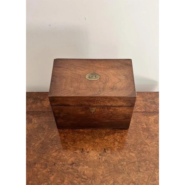 Antique Victorian quality rosewood stationary box having a sloping front opening to reveal a fitted interior with set...