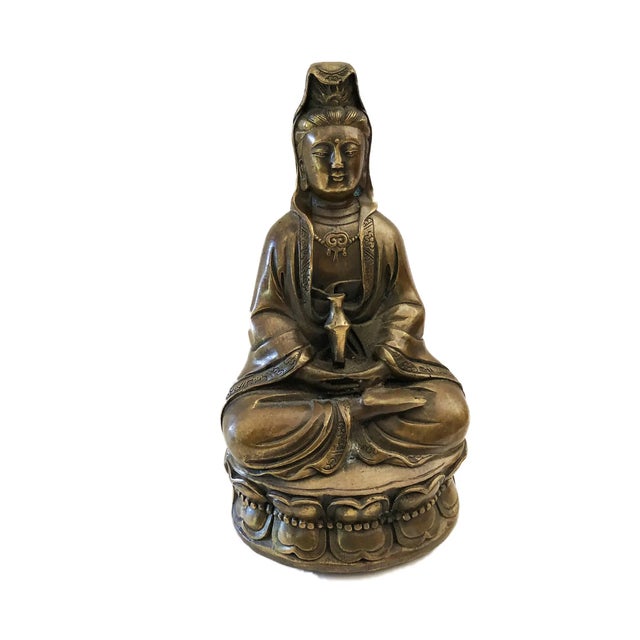 Vintage Bronze Crowned Goddess Quan Yin For Sale - Image 4 of 9