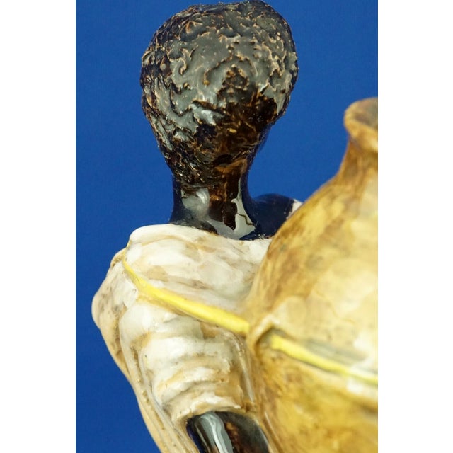 20th Century Majolica Ceramic Sculpture of Woman with Vase from Tanagra Rome, Italy For Sale - Image 16 of 18