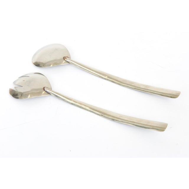 Silver Vintage Silver-Plate and Abalone Salad Servers or Serving Pieces Pair Of For Sale - Image 8 of 10