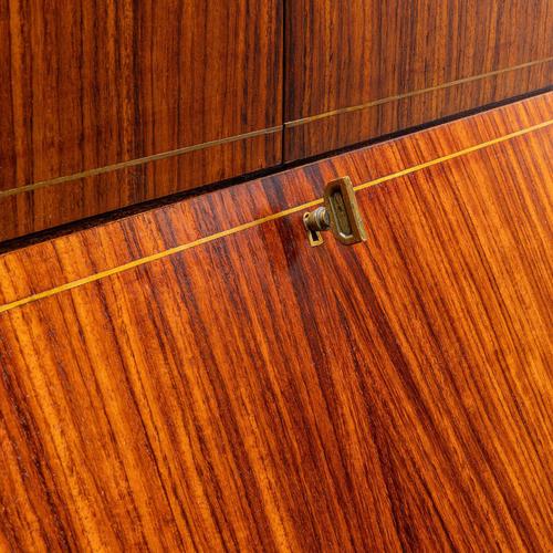 Brown Vintage Drop-Leaf Cabinet in Exotic Wood and Brass, 1950s For Sale - Image 8 of 12