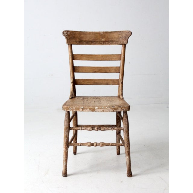 Wood Antique Painted Country Ladder Back Chair For Sale - Image 7 of 16