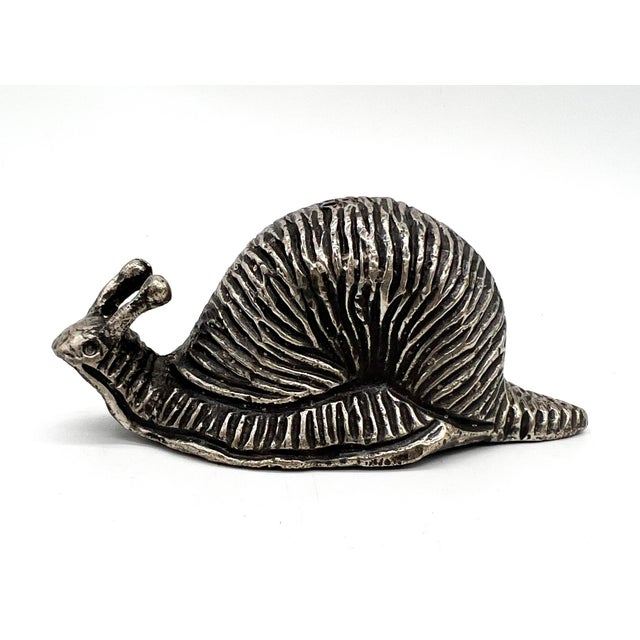Mid-Century Modern Vintage Mid-Century Modern Pewter Silver Toned Snail Salt Shaker — Figural Escargot Design For Sale - Image 3 of 9