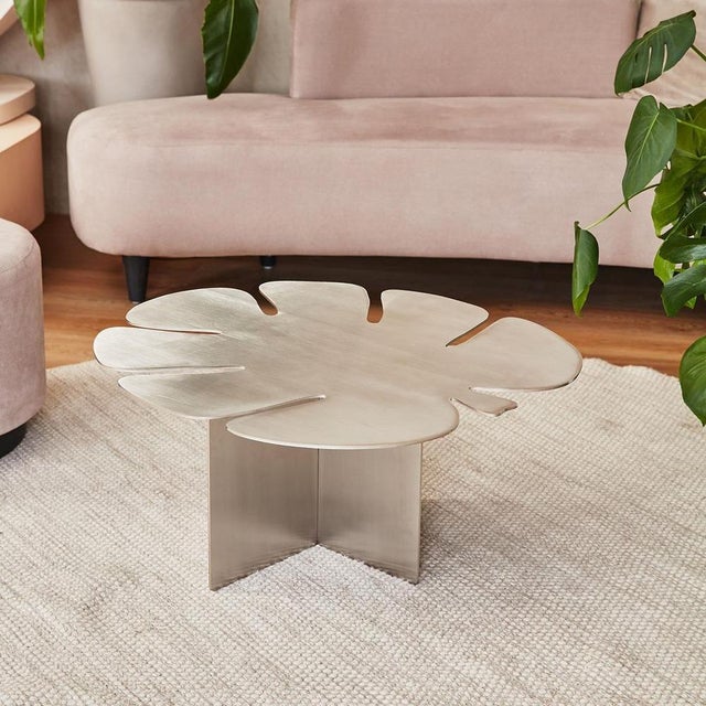 Metal Monstera Sculptural Coffee Table in Stainless Steel by Veliento For Sale - Image 7 of 17