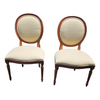 Pair of Ethan Allen Accent Chairs French Regency Ballon Back Dining Room Desk For Sale