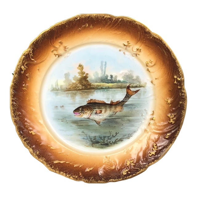 Antique French Guerin Limoges Hand Painted Fish Plate Chairish