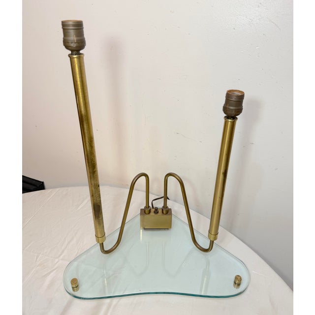 Vintage Mid Century Modern Fontana Arte Glass and Brass Triangular Lamp For Sale - Image 9 of 14