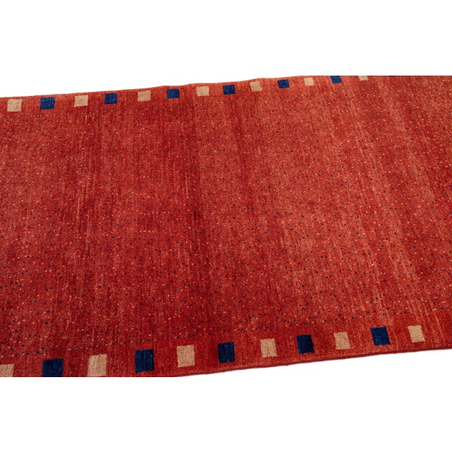 Red Red Modern Gabbeh Handmade Persian Wool Rug With Allover Design For Sale - Image 8 of 10