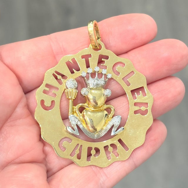 Metal Chantecler Capri 18k Two Tone Large Logo Diamond Frog Prince Charm For Sale - Image 7 of 7