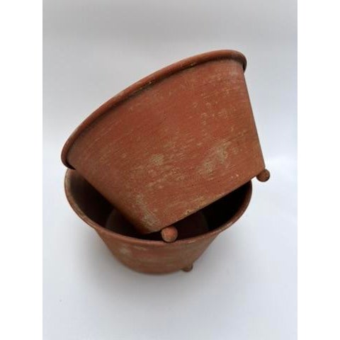 Terra Cotta Small Terra Cotta Style Tole Footed Bowls a Pair For Sale - Image 8 of 8
