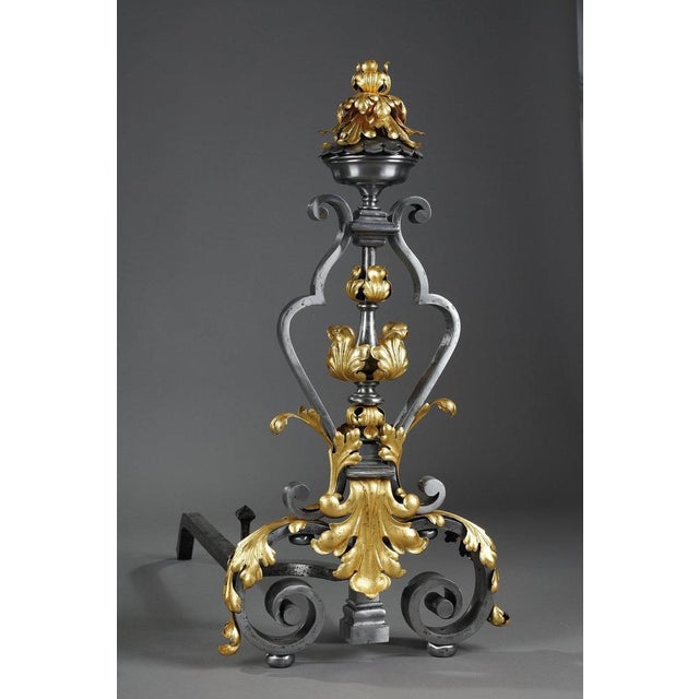 Large Wrought Iron Andirons, 1880, Set of 2 For Sale - Image 6 of 18