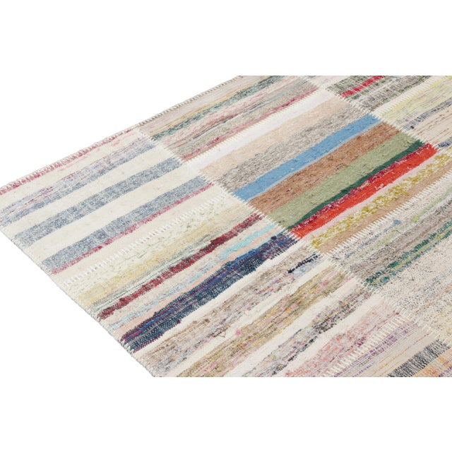 Rug & Kilim Handwoven Modern Patchwork Kilim Rug in Multicolor Striation, by Rug & Kilim For Sale - Image 4 of 5