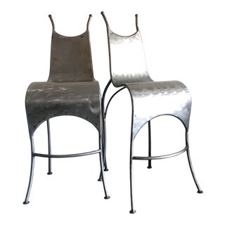 Vintage Modern Los Angeles Artisan Studio Made Stainless Steel Barstools - a Pair For Sale