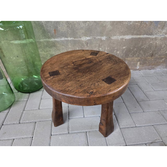1970s Small Brutalist Round Oak Coffee Table, 1970s For Sale - Image 5 of 10