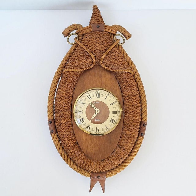 Vintage Carrez Wall Clock in Rope, 1970s For Sale - Image 11 of 11
