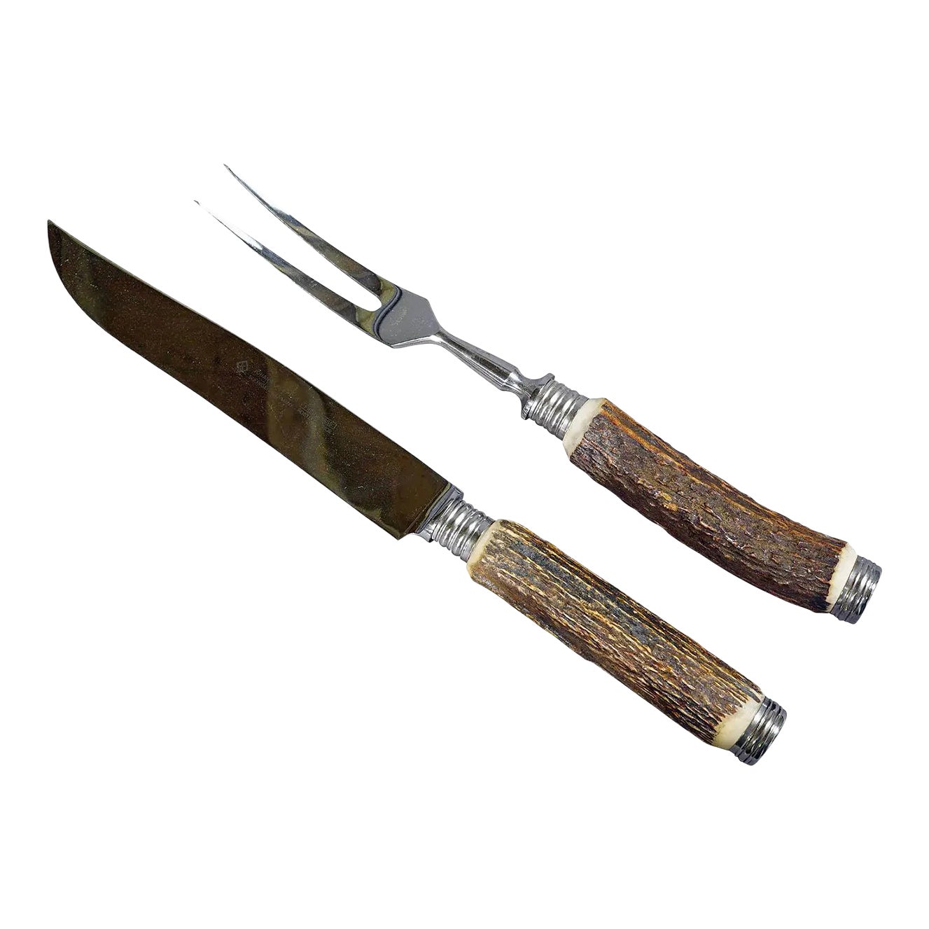 Vintage Stag Horn Carving Set Solingen, Germany | Chairish