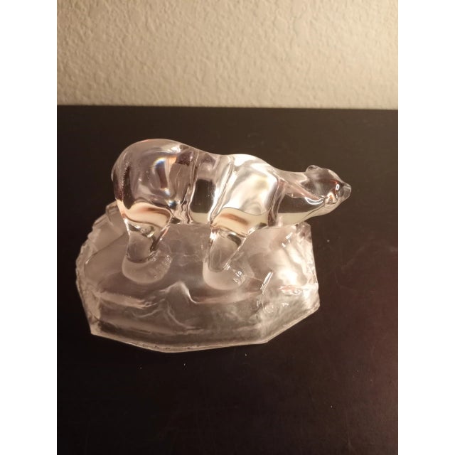 1980s 1980s Clear Art Glass Bear Figurine on Frosted Glass Pedestal For Sale - Image 5 of 8