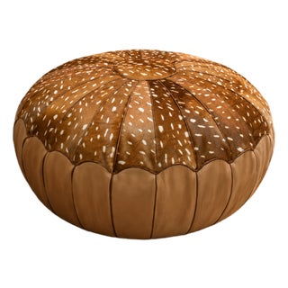 Handmade Moroccan Leather Hair-on-Hide Pouf | Luxury Boho Accent Stool For Sale