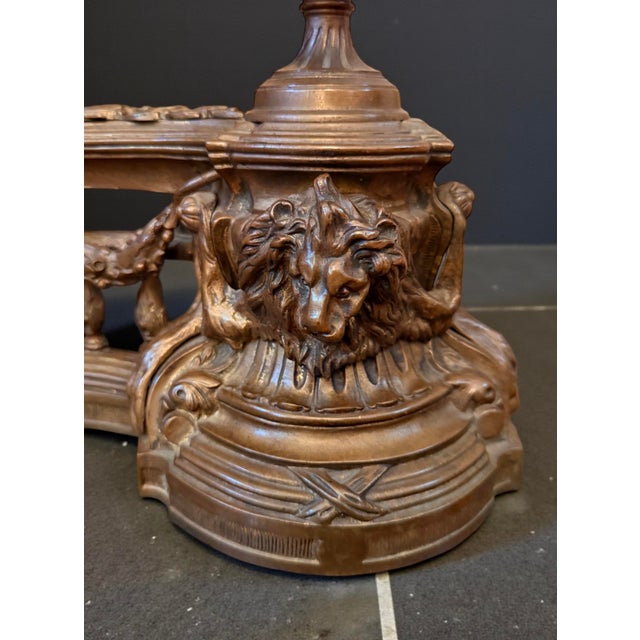 Antique French Louis XV Pair Gilt Bronze Lion Fireplace Decorative Chenets / Andirons For Sale - Image 9 of 9
