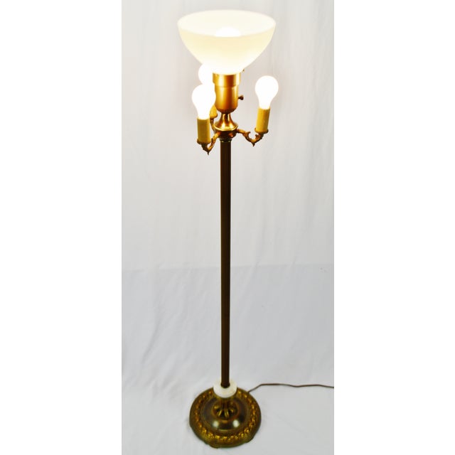 Vintage Torchiere Floor Lamp With Marble Base Milk Glass