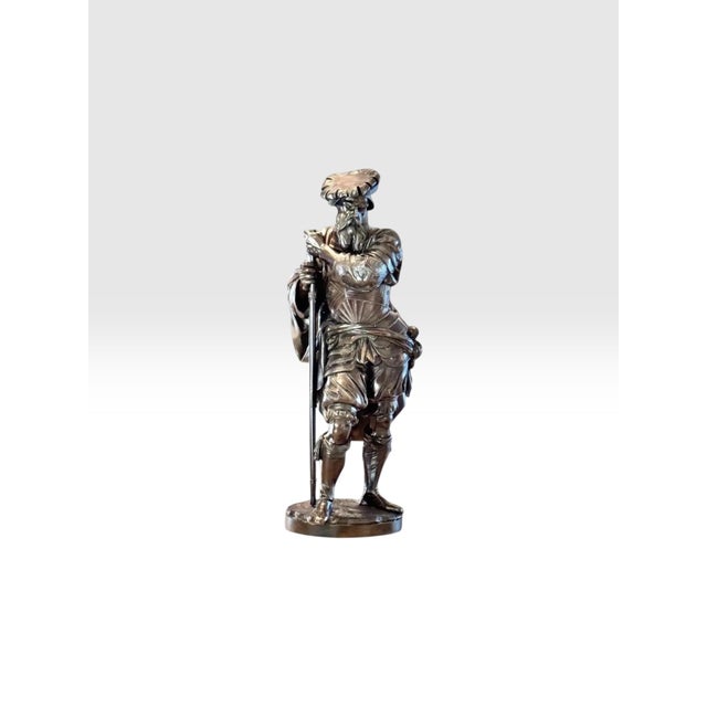 Antique 25” Signed French Bronze Sculpture the Landsknecht by Albert-Ernest Carrier Belleuse For Sale - Image 4 of 12