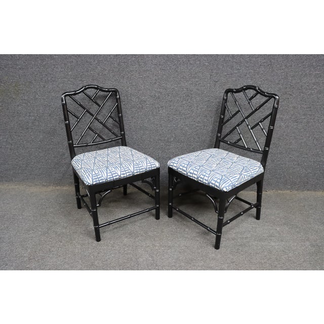 Set of 4 Hollywood Regency Ebonized Faux Bamboo Dining Side Chairs For Sale - Image 16 of 16