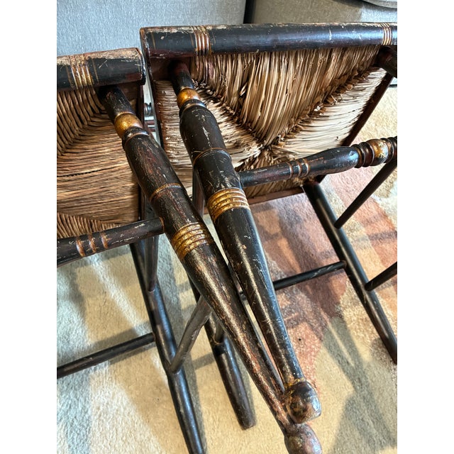 Mid 20th Century Pair of Vintage Rush Seat Ladderback Chairs For Sale - Image 5 of 12