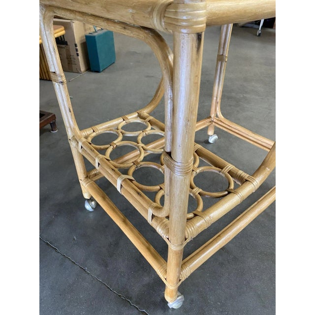 Restored Mid Century Rattan Bar Cart W/ Bottle Holder by Angraves, Circa 1970 For Sale In Los Angeles - Image 6 of 10