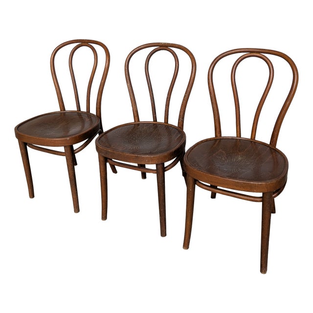 Vintage Carved Bentwood Farmhouse Dining Chairs, 1970s, Set of 3 For Sale