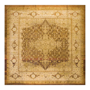 Artistic Warm Neutral Mahogany Brown Field With Medallion Design Antique Indian Agra Rug