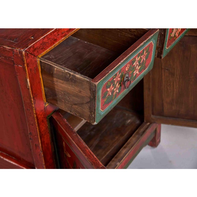 Pair of 19th Century Chinese Gansu Red-Painted Cabinets With Polychrome Floral Decoration For Sale - Image 13 of 13