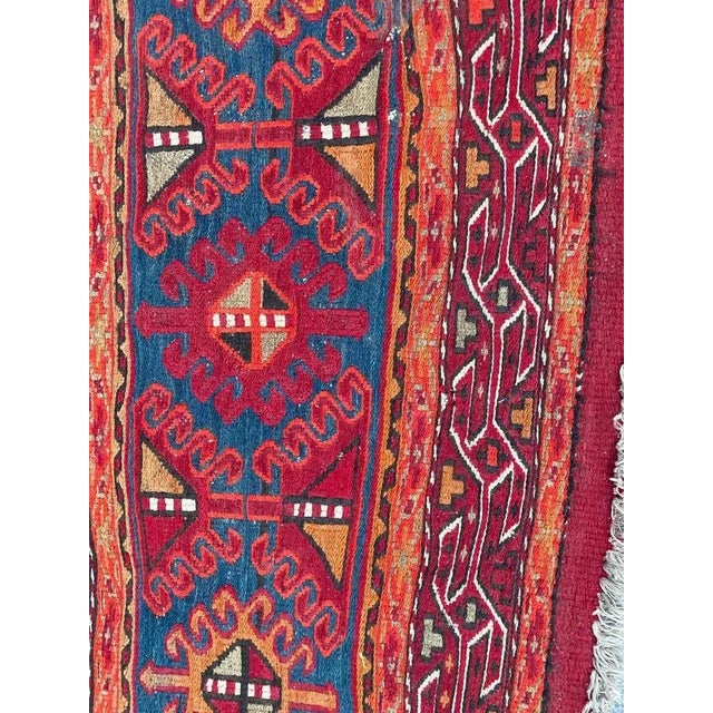 Beautiful mid century shahsavand Kilim with nice geometric and tribal design and beautiful colors, entirely hand woven and...