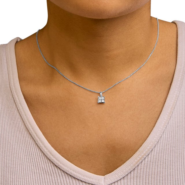 Haus of Brilliance Sterling Silver 1/2 Cttw Princess-Cut Diamond 4 Stone Pendant Necklace For Sale - Image 4 of 5
