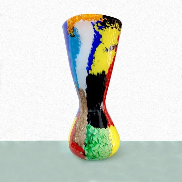 Dino Martens, Aureliano Toso, "Gertrude" Multicolored blown glass vase with murrine filigree rods and adventurine, h cm....