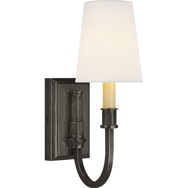 Modern Library Sconce in Bronze with Linen Shade Designer: Thomas O'Brien Finish: Bronze Height: 14.25" Width: 5"...