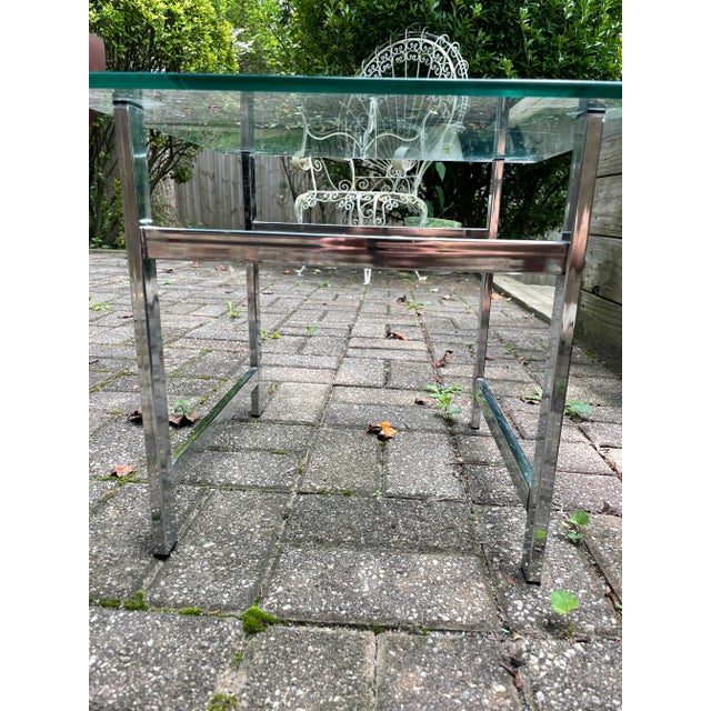 Metal 1960s Vintage Milo Baughman Style Metal and Glass Side Table For Sale - Image 7 of 10